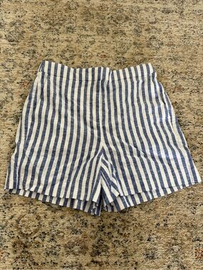 J. Crew Factory Blue and White Striped Linen Blend Shorts